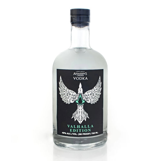 Bottle of Assassin's Creed Vodka Valhalla Edition on a white background