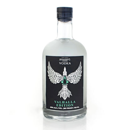 Bottle of Assassin's Creed Vodka Valhalla Edition on a white background